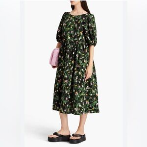 STINE GOYA Ursi gathered floral-print crepe midi  dress size XS